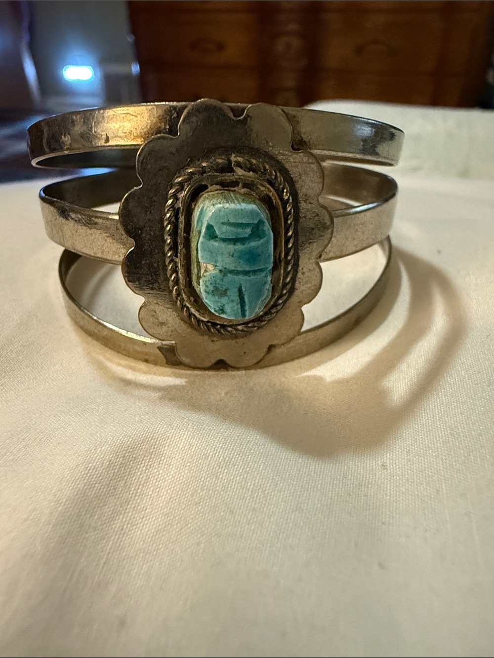 Turquoise Stone Silver Cuff Bracelet - Women Jewelry